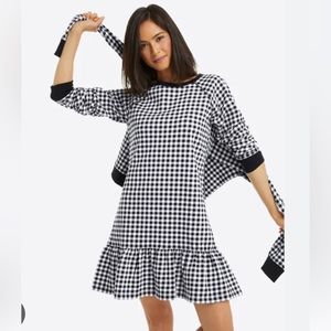 Draper James Natalie Flounce Sweatshirt Dress in Black Gingham - NWT